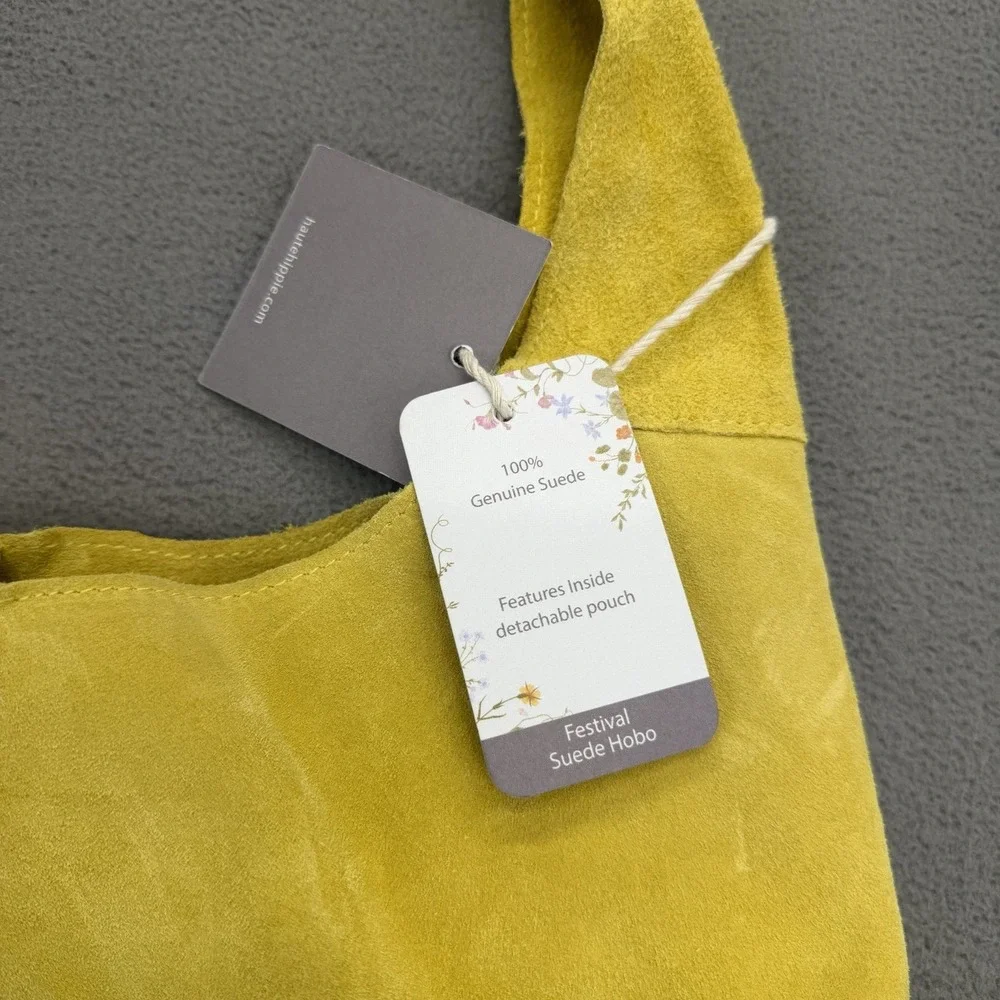 Haute Hippie Leather Festival Suede Leather Hobo Chartreuse Purse Bag Pouch New
